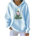 thumbnail image 2 of Craaazy Women's Fashionable Christmas Printed Shirts Casual Solid Color Long Sleeved Hooded Top with Pockets Gifts, 2 of 4