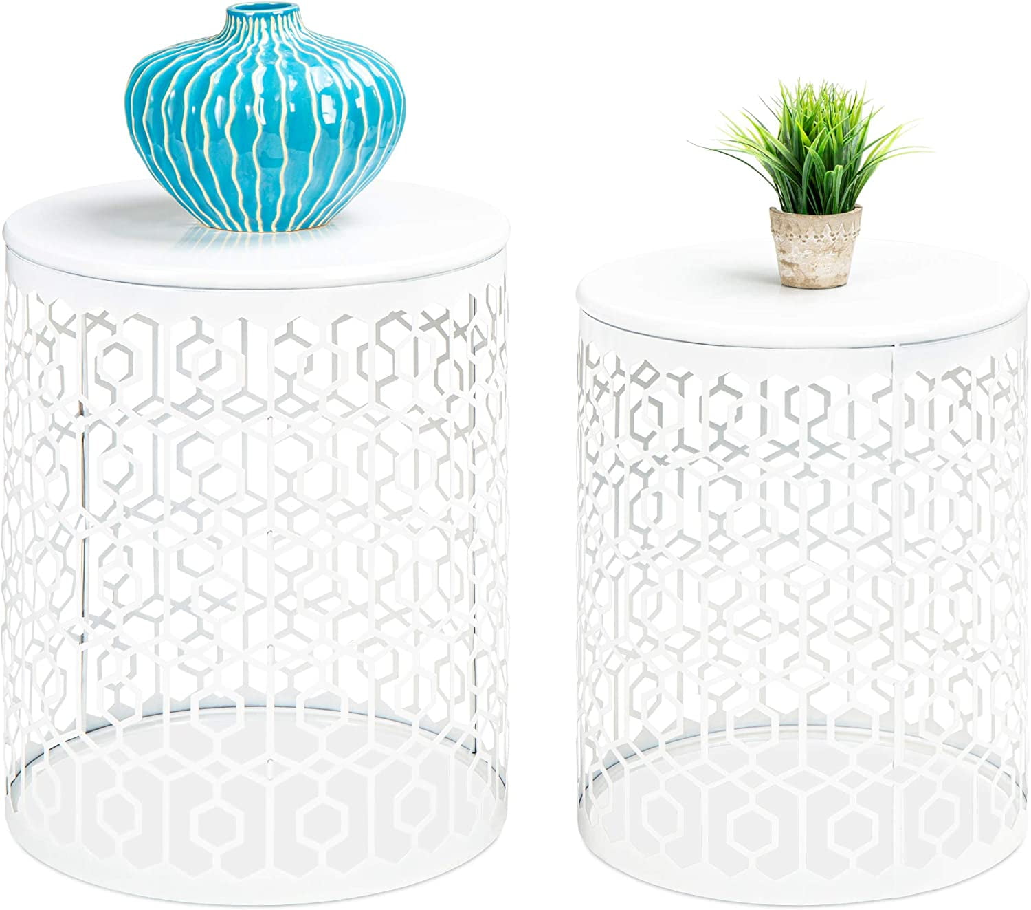 Metal Accent Table, Set of 2 Decorative Round End Tables Nightstands