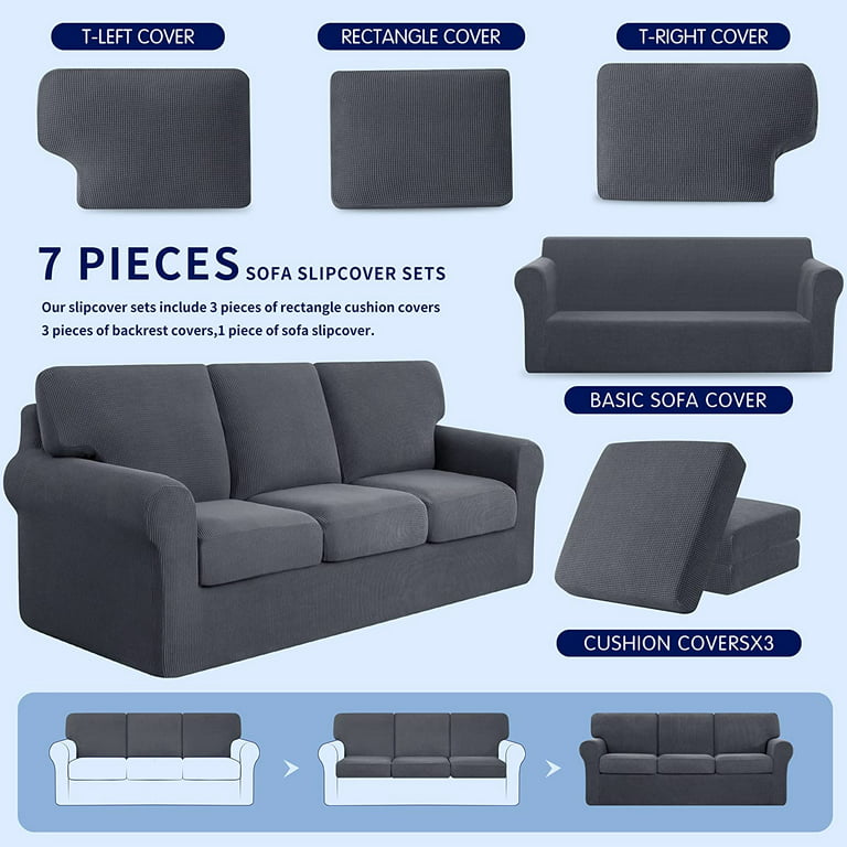 Subrtex Sofa Slipcover Sets 7 Pieces Stretch Couch Cover Backrest Cushion  Covers (Sofa, Gray) 
