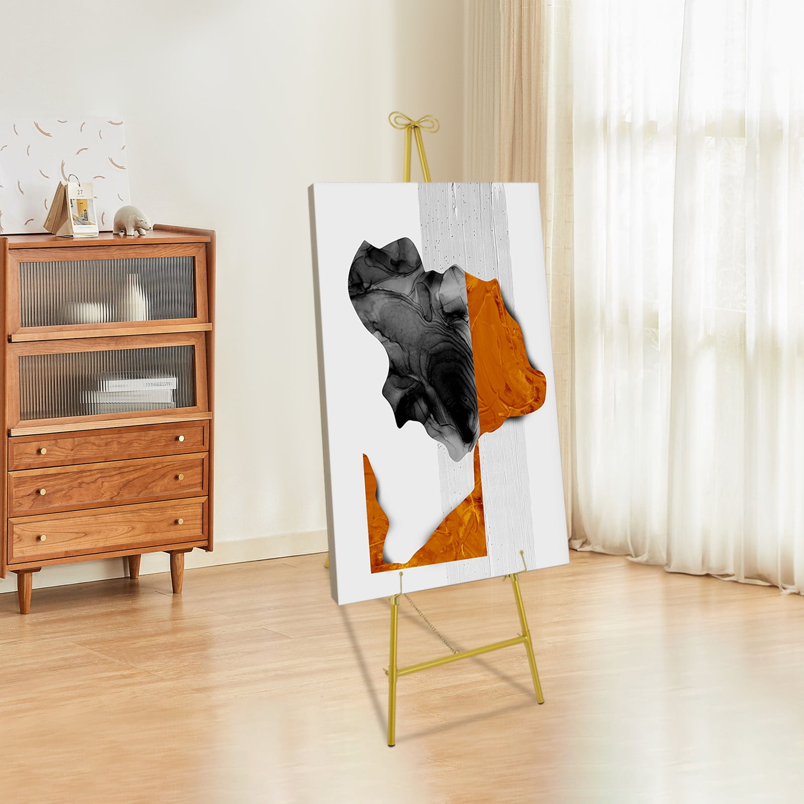 Gold Display Easel Stand, Large Floor Standing Easel, Display Stand for Wedding Display Easels Metal Tall Adjustable Display Stand Easel with Bow Top (41.5 * 60 * 127cm)