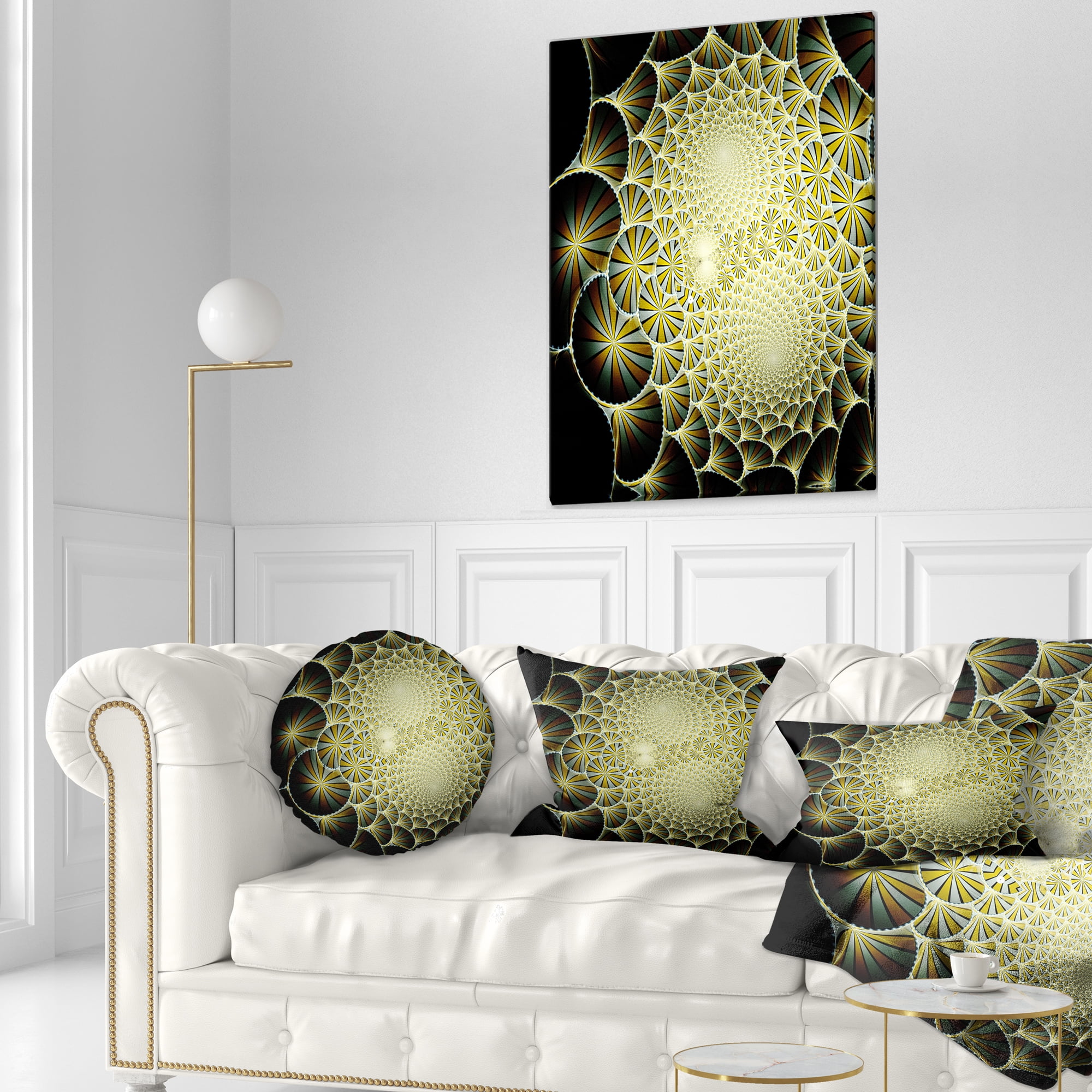 Designart Yellow Symmetrical Unique Fractal Design - Floral Throw Pillow - 12x20