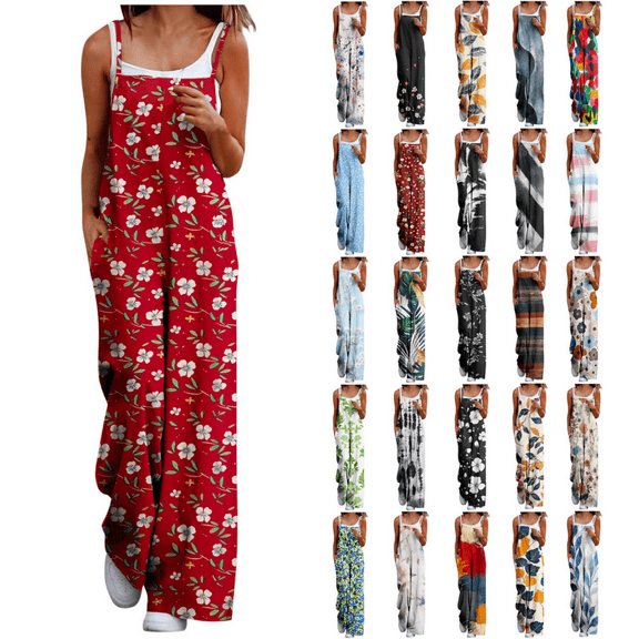 BiZtdJrK Back to College Sales, Boho Womens Overalls with Pockets Loose Fit Wide Leg Jumpsuits Summer Dressy Rompers Beach Vacation Outfits Resort Wear 2025 Green L