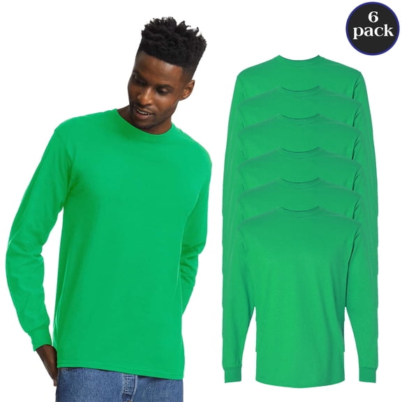 Gildan Men’s Ultra Cotton Long Sleeve T-Shirt, 6-Pack Irish Green Crewneck Tees, S
