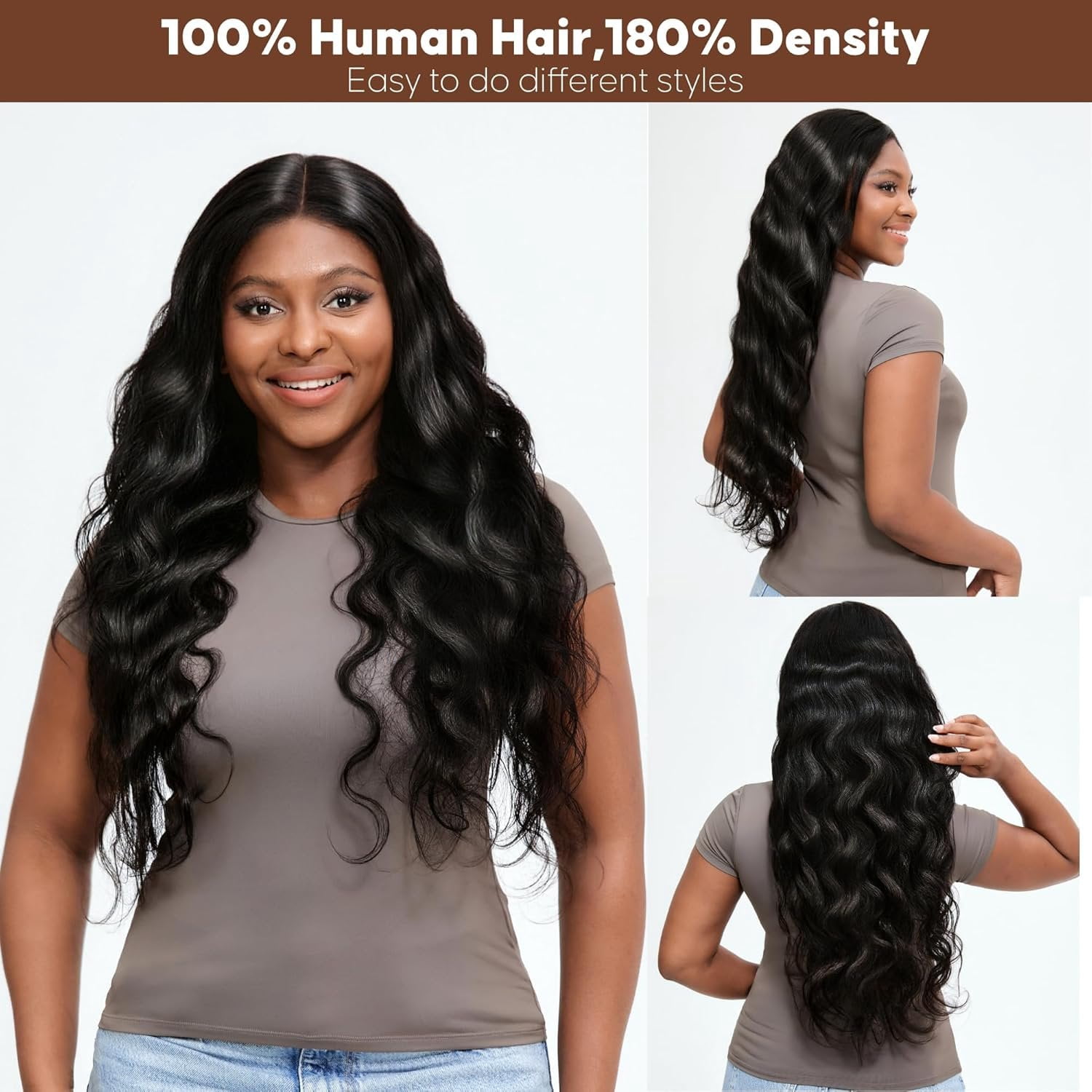 Wigs Human Hair Women 13x6  Lace Front Frontal  Wave Wig Pre Plucked Glueless Pre Cut 180 Density Closure Wigs  Black 26 Inch