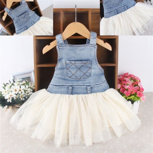0 4Y Baby Girls Princess Summer Lace Denim Dress Clothes Kids Denim Jeans Tulle Dresses Walmart