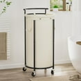 thumbnail image 3 of 110L Laundry Hamper with Wheels,Rolling Laundry Basket with Removable Bag,Round Iron Laundry Cart with Steel Frame and Handle,Dirty Clothes Hamper Organizer for Dorm,Laundry Room(Beige), 3 of 7