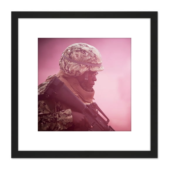 Military USA Naval Mobile Construction Battalion Photo 8X8 Inch Square Wooden Framed Wall Art Print Picture with Mount