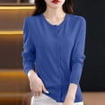 thumbnail image 2 of QIYAGBSA Cardigan Sweater for Women Round Neck Button Front Long Sleeve Stretch Knit Lightweight for Office and Daily Wear (Blue XL), 2 of 6