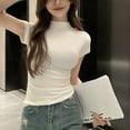 thumbnail image 4 of WRKEKC Summer Tops for Women Solid Color Round Neck Short Sleeve Undershirt T-Shirt Seamless Comfortable Fit, 4 of 4
