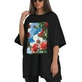 thumbnail image 4 of Plus Size Shirt for Women Black Tops for Women Short Sleeves Shirt for Women Red Rose T Shirt Crewneck Shirt for Women 5XL, 4 of 5