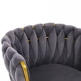 thumbnail image 4 of Set of 2 Living Room Chairs with Gold Metal Legs, Velvet Makeup Vanity Chair, Woven Pattern Chair with Back Arm, Modern Bedroom Comfy Upholstered Chair,Gray, 4 of 8