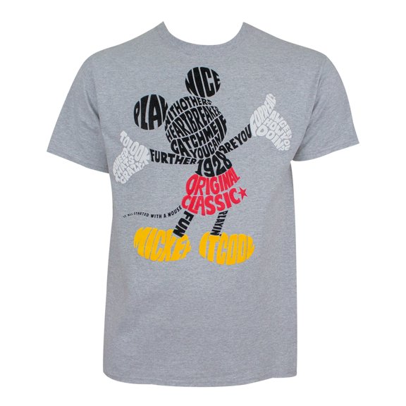 Mickey Mouse Men's Grey Original Classic T-Shirt-Small