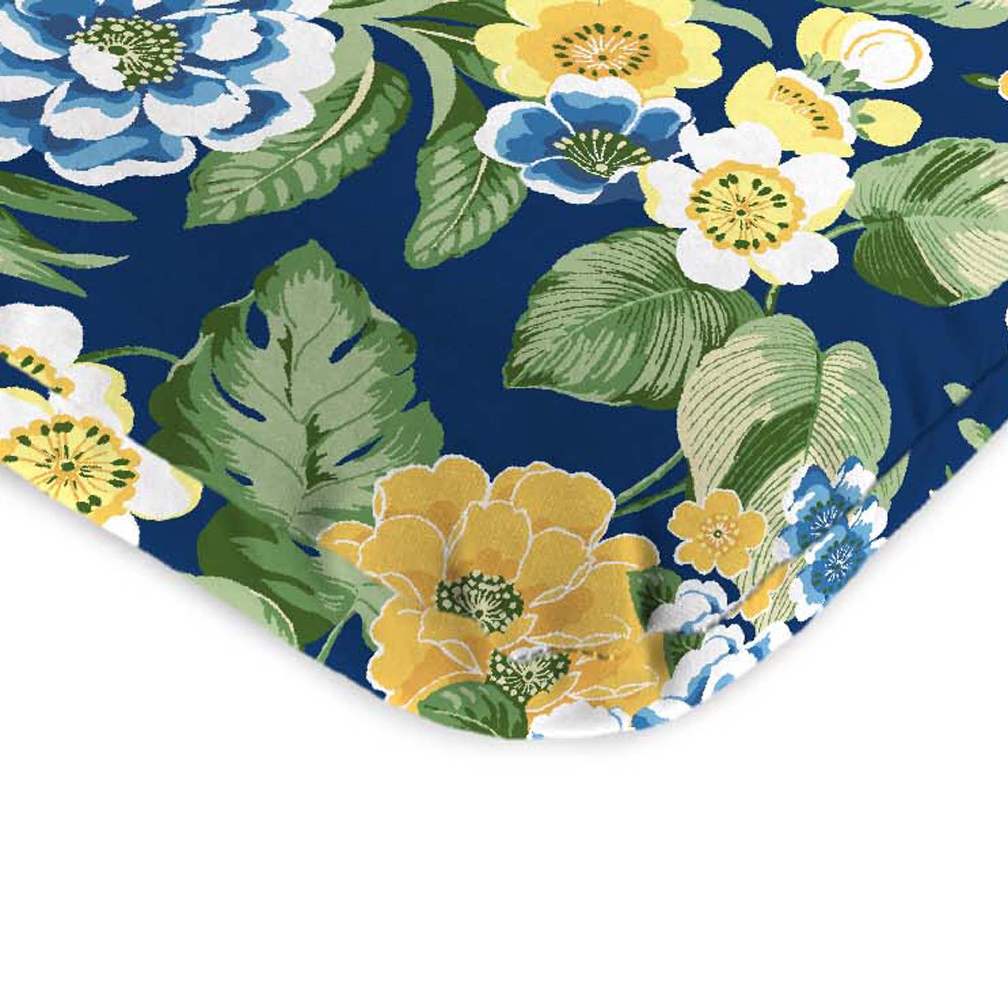 Jordan Manufacturing 45" x 22" Binessa Lapis Blue Floral Rectangular Outdoor Chair Cushion with Ties and Hanger Loop