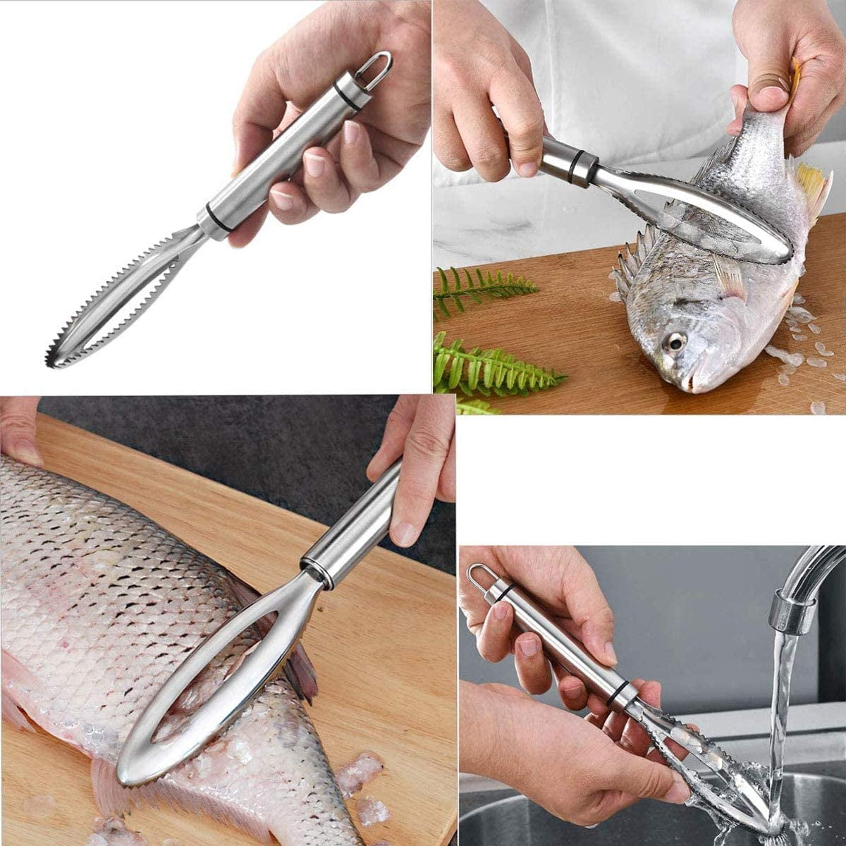 Juego De 3 Utensilios Para Pescado De Acero Inoxidable - Escamador, Quitaespinas Y Limpiador De Camarones