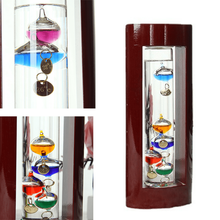 Galileo Glass Thermometer | 14.5-Inches Tall with Cherry Wood Frame | Law  of Physics | Indoor Room Temperature for Home House Office Desk Counter