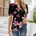 thumbnail image 2 of Womens Shirts Summer V Neck Tops Puff Short Sleeve T Shirt Pleated Floral Printed Tunic Blouse Shirts Womens Tops, 2 of 7
