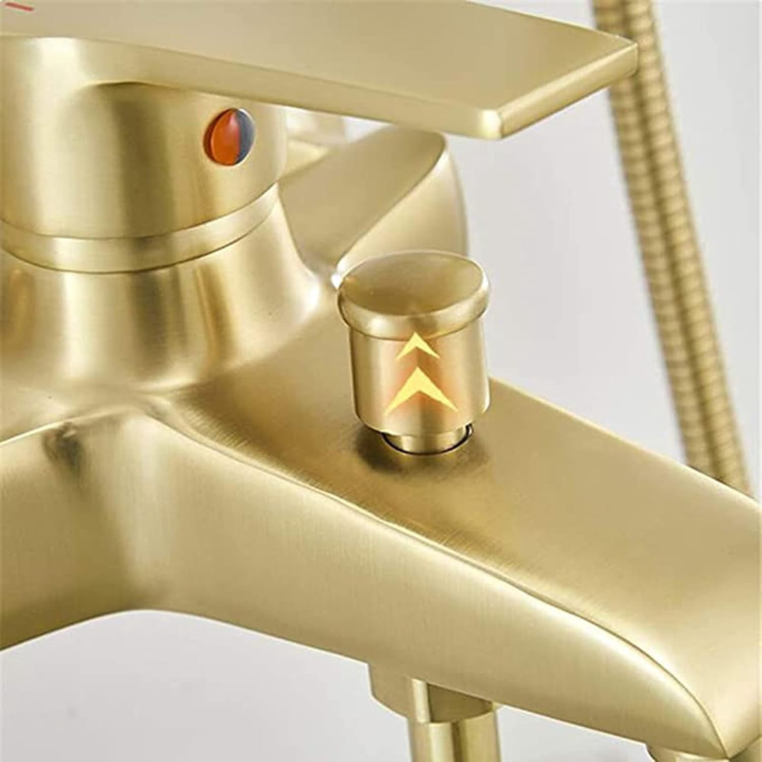 Double Functions Bathtub Faucet with 3 Functions Hand Held Shower Wall Mount Brushed Gold Shower Faucet Set Single Handle Tub Filler Faucet