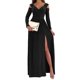 thumbnail image 1 of Women Long Sleeve Slit Maxi Long Dresses Deep V Neck Cold Shoulder Dress for Women Casual Evening Date Red XXXL, 1 of 4