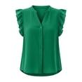 thumbnail image 6 of Womens Button Down Shirt Casual Ruffle Short Sleeve V Neck Textured Trendy Summer Tops Work Blouse (M, Green), 6 of 6