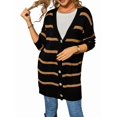 thumbnail image 3 of Womens Striped Cardigan Sweaters Long Sleeve V Neck Open Front Button Down Knit Cardigan Black S, 3 of 10