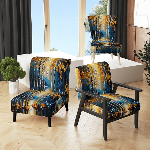 Designart "Yellow Forest Pathway III" Yellow Landscape & Nature Upholstered Accent Chair - Traditional Arm Chair For Bedroom