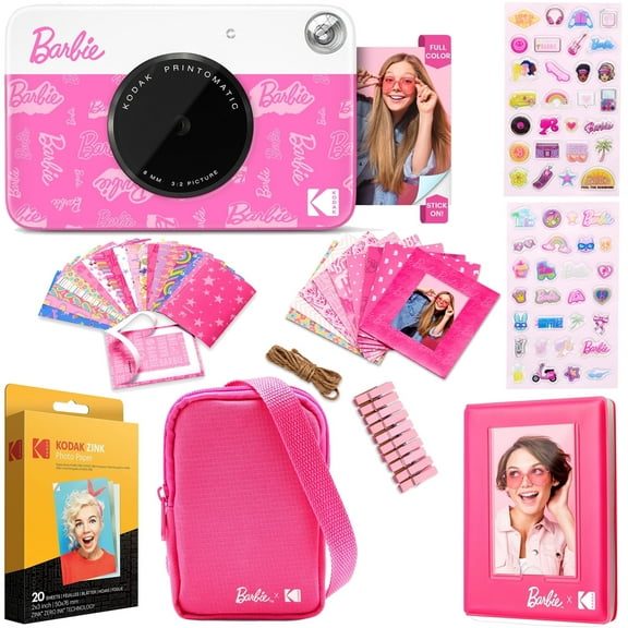 Kodak X Barbie Printomatic Instant Digital Camera with ZINK Zero Ink, 5MP, 2x3 Prints, Gift Bundle