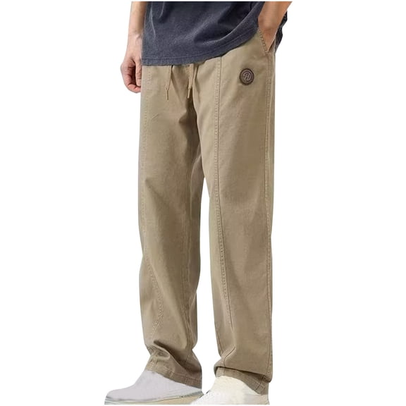 FNFYFH Men's Big and Tall Casual Cargo Pants Relaxed Fit Elastic Waist Straight Leg Chino Pant Drawstring Outdoor Hiking Pants with Pockets