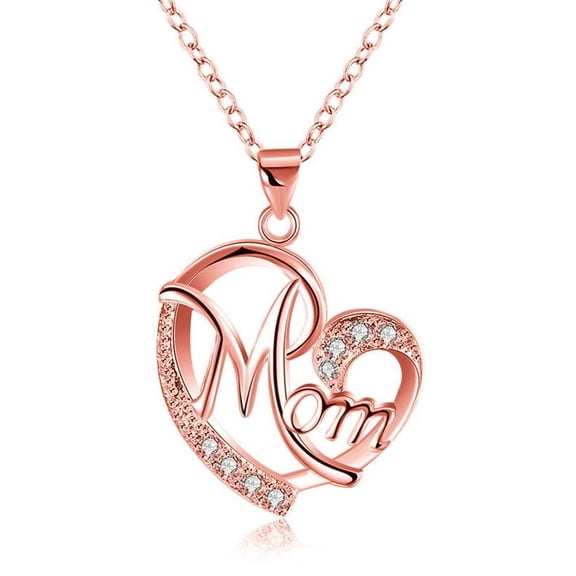 Women's Mom Color Separation Heart-Shaped Diamond Necklace
