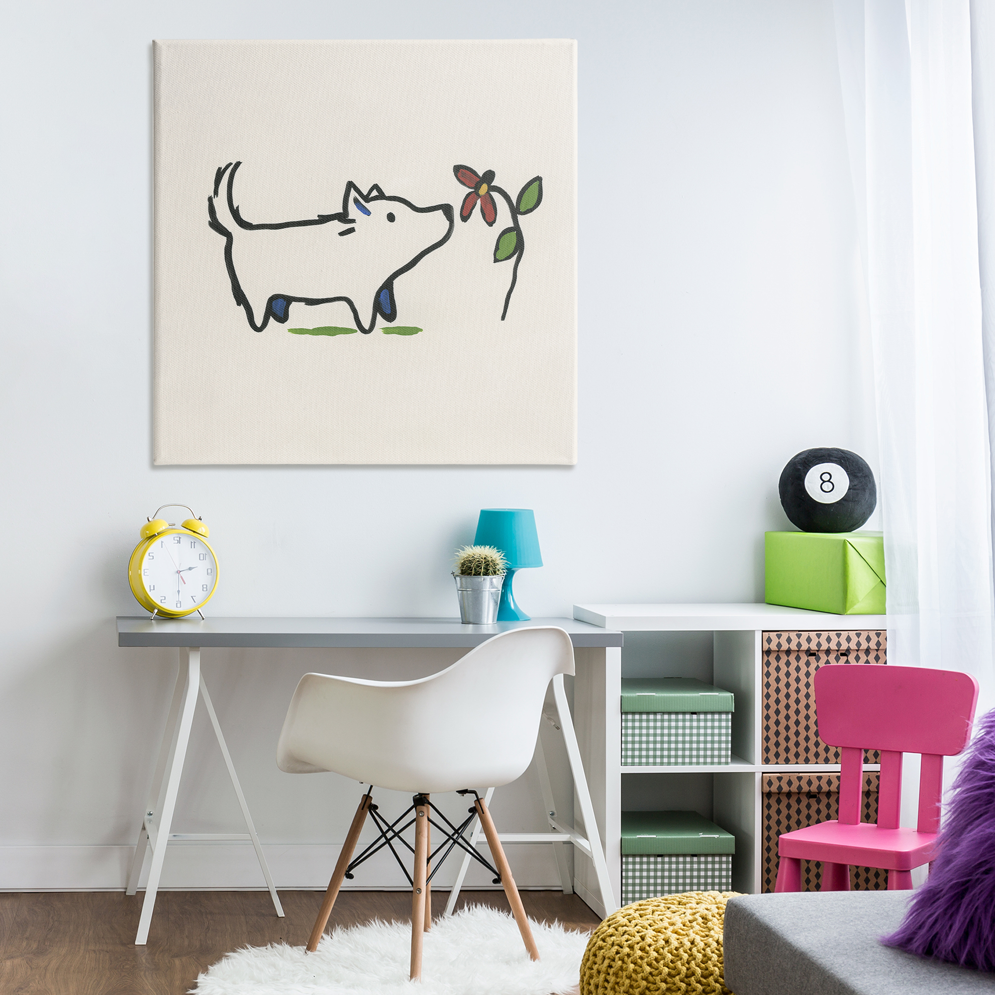 Stupell Industries Doodle Dog & Flower Plants & Flowers Painting Wrapped Canvas Art Print Wall Art, 36 x 36
