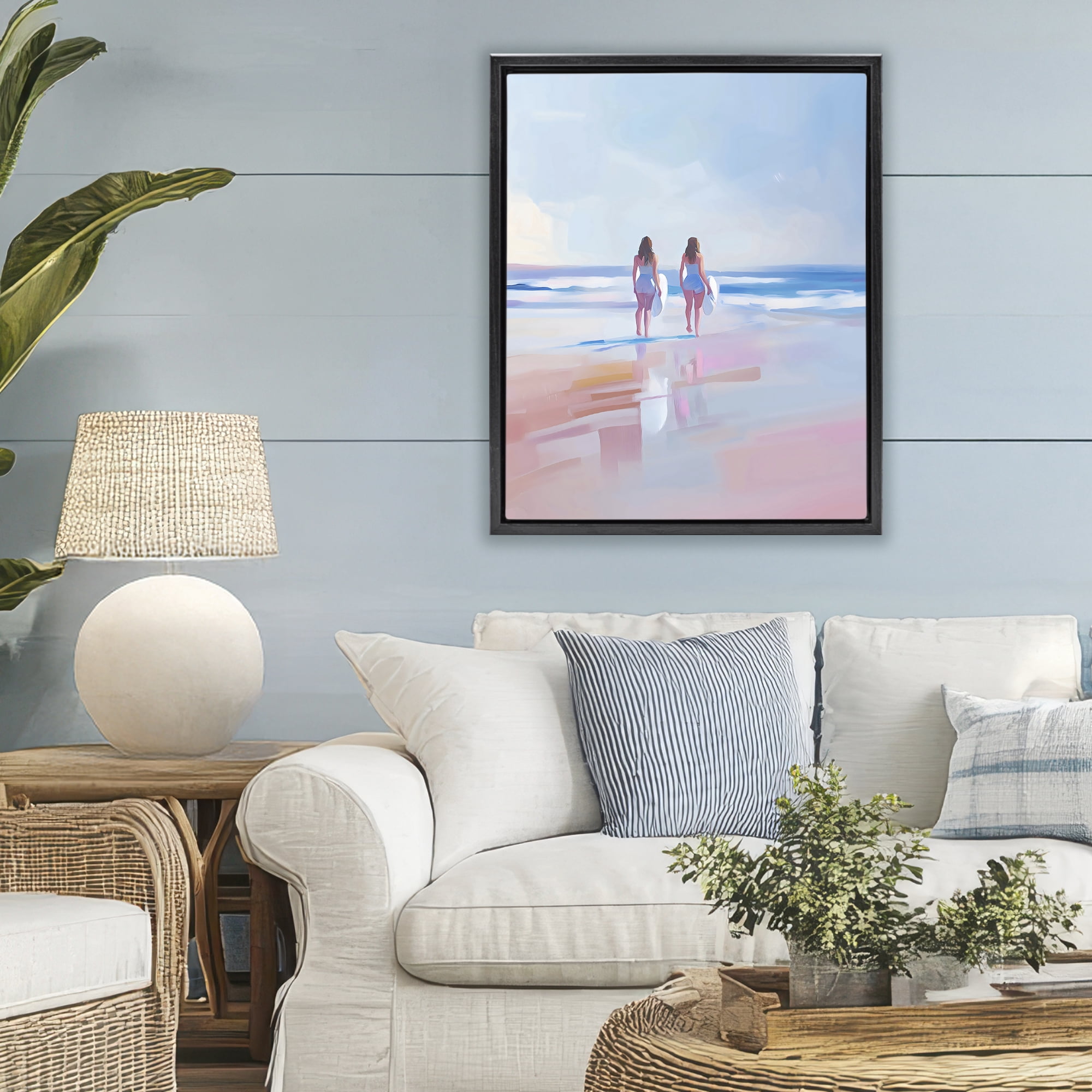 Stupell Industries Heading To Surf at Dawn Black Framed Floater Canvas Wall Art, design by The Prints Vibe