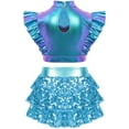 thumbnail image 3 of SiiRoh Girls Metallic Crop Top with Sequin Ruffle Tiered Skirt Sparkly Disco Jazz Dance Outfit Sets Blue 10, 3 of 6