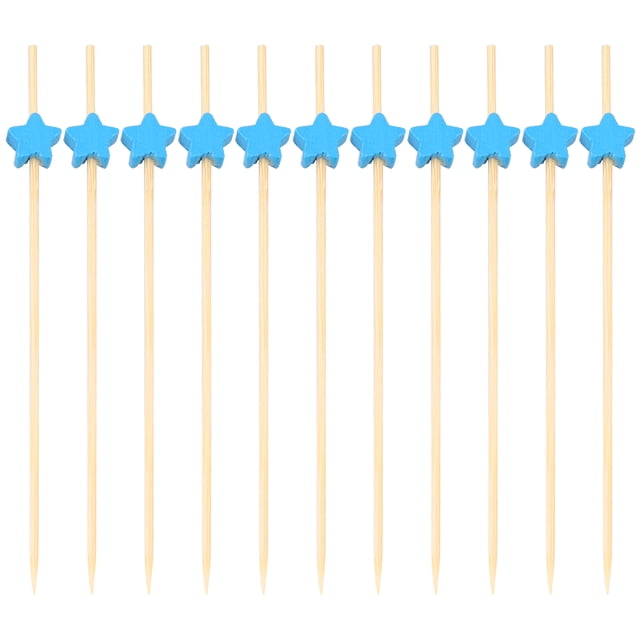 EeaseMX 100 palillos desechables de bambú con diseño de estrella para frutas, cócteles, bebidas, fiestas, tenedores de bambú (azul cielo)