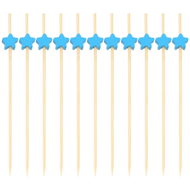 EeaseMX 100 palillos desechables de bambú con diseño de estrella para frutas, cócteles, bebidas, fiestas, tenedores de bambú (azul cielo)