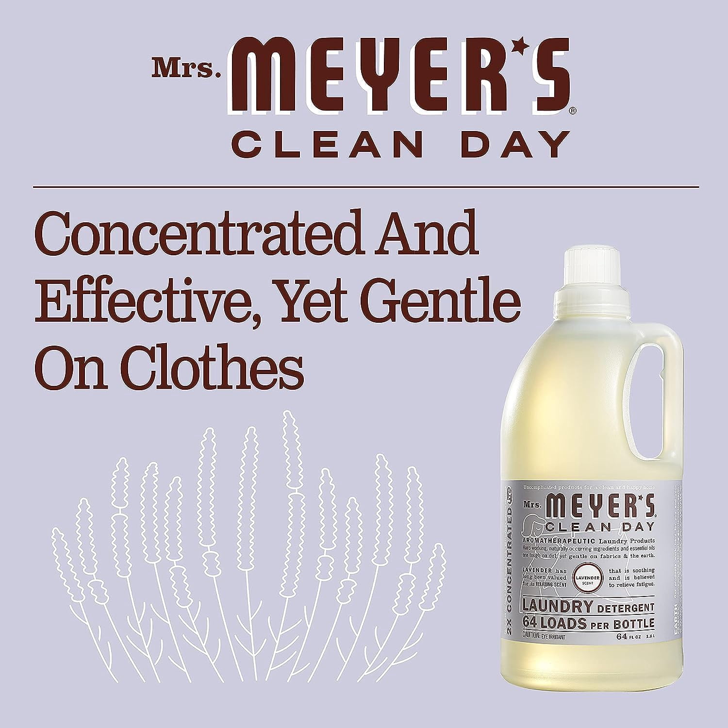 Mrs. Meyer’s Clean Day Lavender Laundry Detergent Concentrated Loads Per Bottle 64 Fl Oz (Pack of 5)