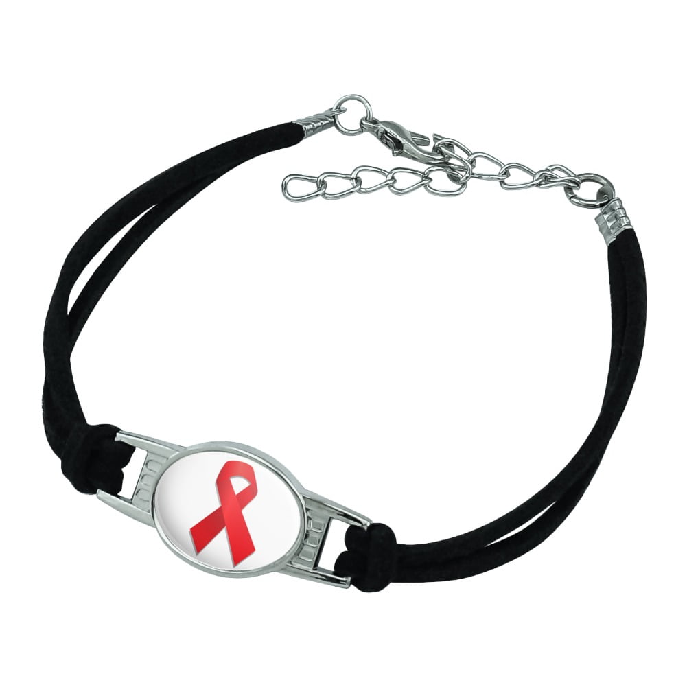 Red Awareness Ribbon Drug Free HIV AIDS Novelty Suede Leather Metal ...