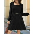 thumbnail image 3 of Womens Square Neck Long Sleeve Fall Dresses Casual Babydoll Sweater Dress Black XL, 3 of 6