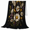 thumbnail image 2 of Enchanted Bumblebee Daisy Garden, Cozy Botanical Garden Scene, Warm Flannel Blanket for Sunroom and Reading Nook, Garden Lovers Thanksgiving Gift, Playful Home Decor, 2 of 9