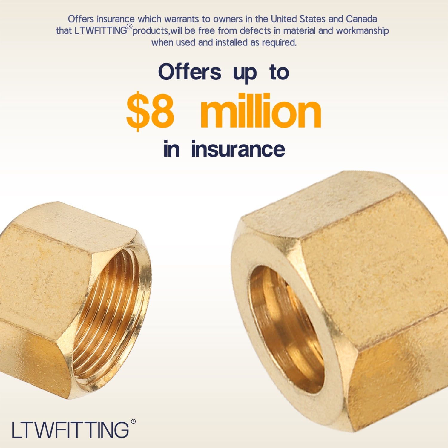 LTWFITTING 7/16" Brass Compression Nut, Hardware Compression Fitting (pack of 25)