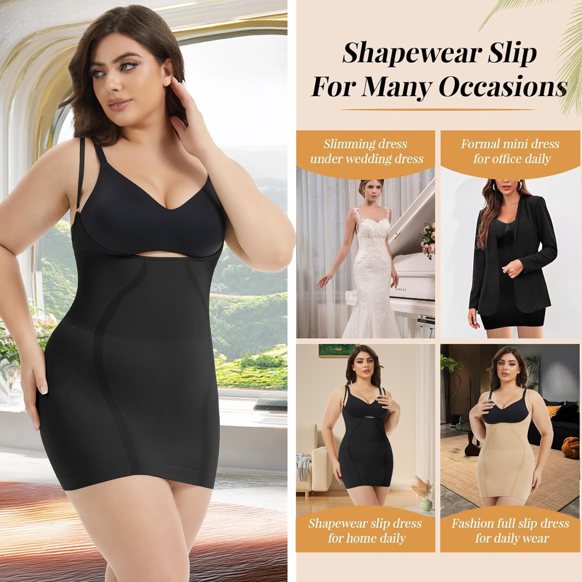 plus size shapewear slip dress for Women Tummy Control Slip for Under Dress Seamless Body Shaper Miguofan Shapewear Slip Dress for