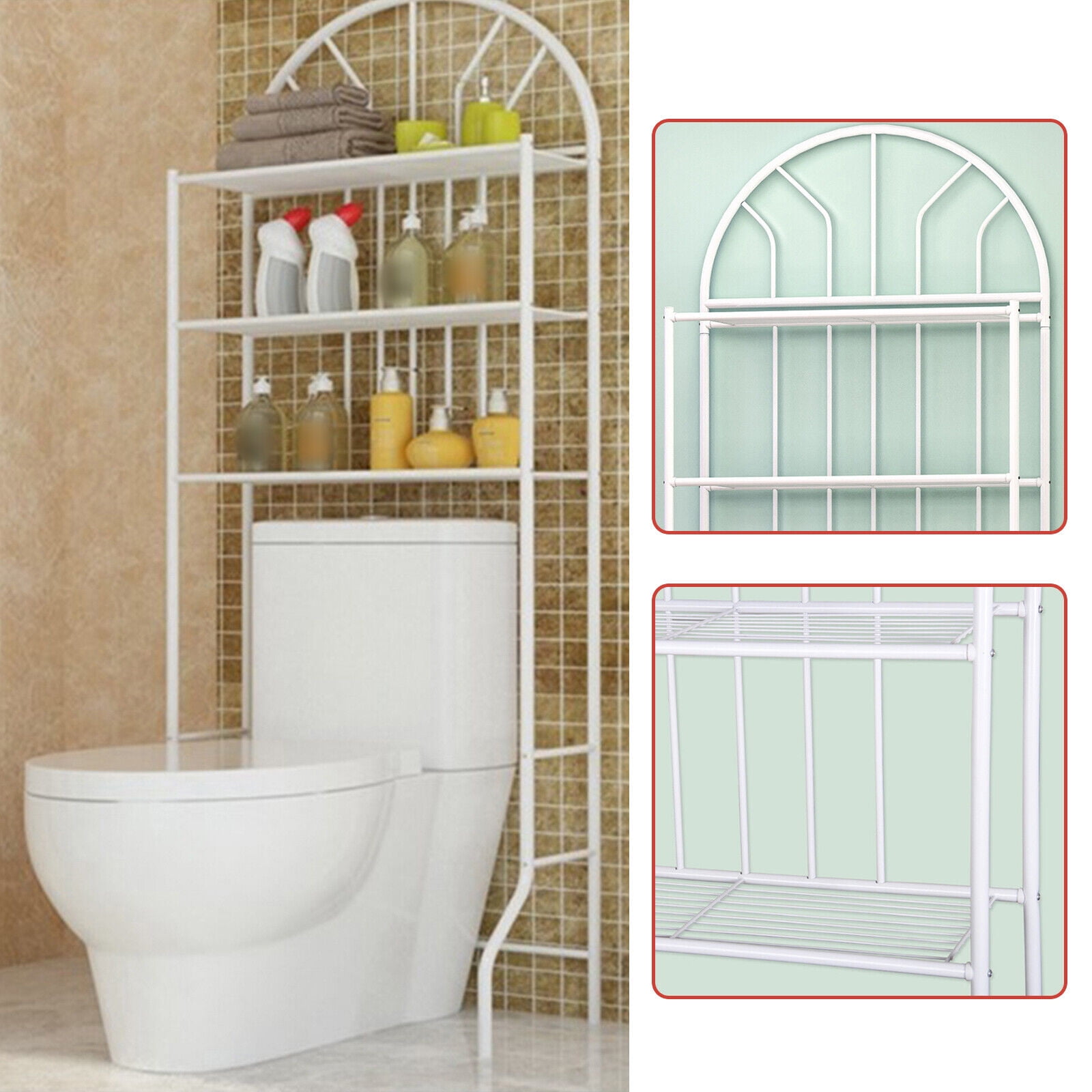 Aiqidi 3 Tier Toilet Storage Stand FreeStanding Iron Bathroom Organizer Shelf Space Saver Non-slip Towel Storage Rack Over The Toilet 69.7*24.8*13.4in