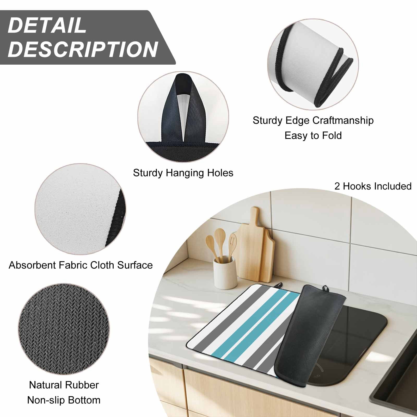 Grey Aqua Stripes, Stove Top Cover for Electric Stove, Heat-proof & Non Slip Glass Top Stove Cover Protector, Abstract Contemporary Minimalist Geometric Kitchen Flat Cooktop Rubber Mat 24x21 Inches