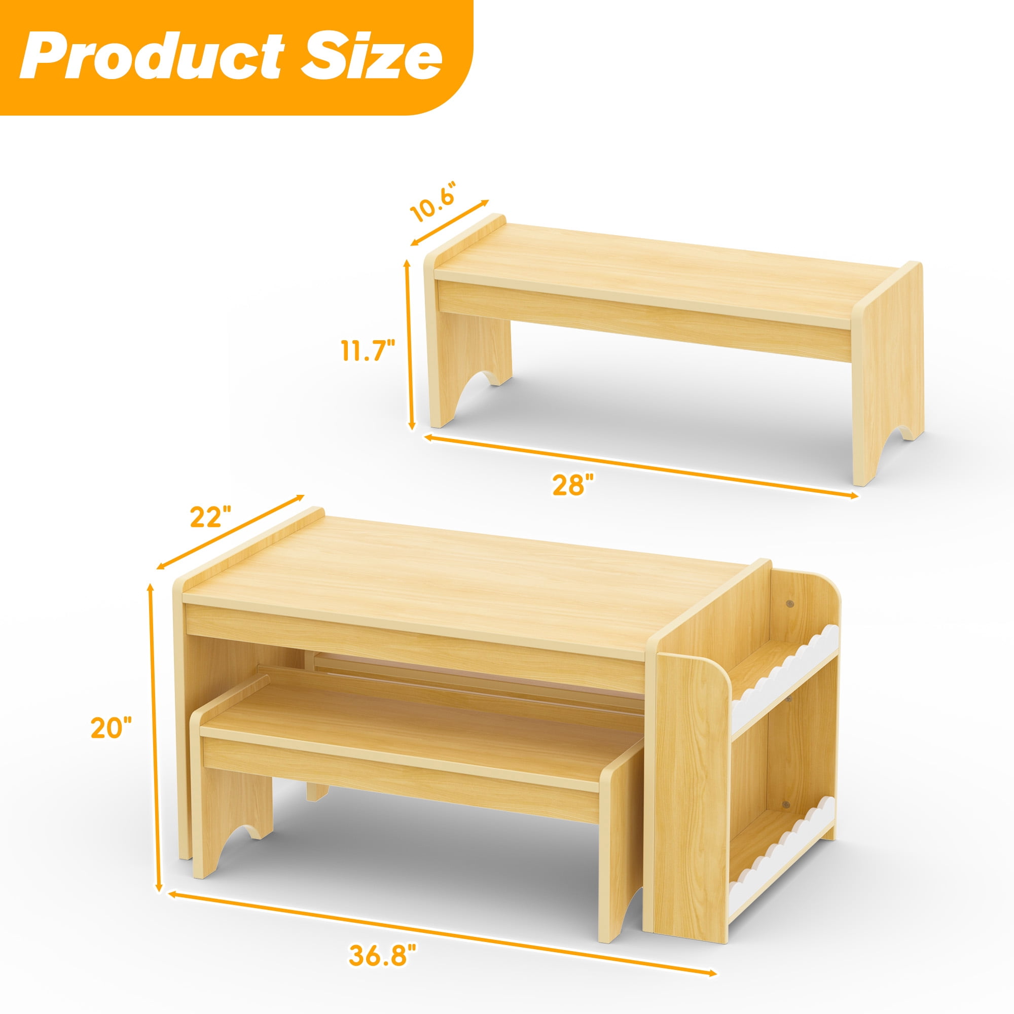 Reasea Wooden Kids Table and Chair Set, Activity Table with Storage, Kids Craft Desk