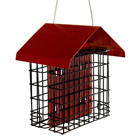 JCs Wildlife Metal House Double Suet Cage Bird Feeder (Red)