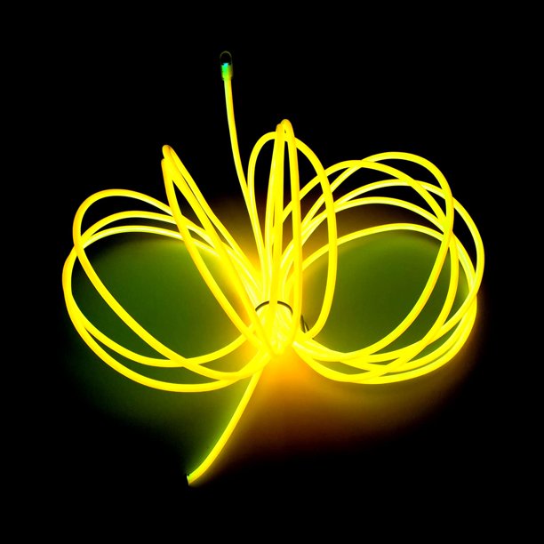Tira de luces de neón MaxLax EL Wire amarilla de 5 m con paquete de baterías