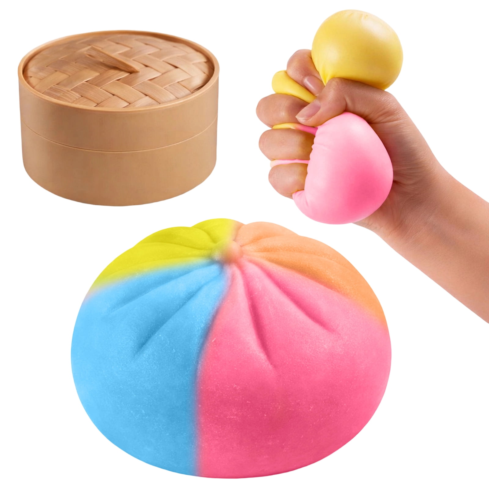 10Pcs Colorful Dumpling Squishy, Cute Squishy Dumpling Large with Steamer, Squishy Dumpling Doll with Cute Expressions, Silicone Bun Sensory Fidget Dolls, Hand Pinching Decompression Dolls