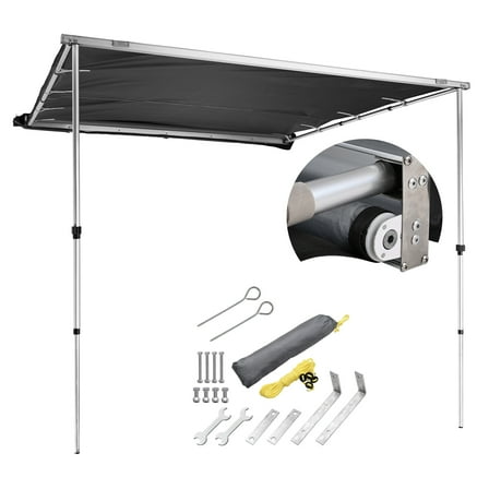 Yescom Semi-Automatic Retractable 6.6'x8.4' Vehicle Awning with Blackout Coating Motor Car Side Roof Rack Overlanding Sun Shade for  Outdoor Camping Travel Gray