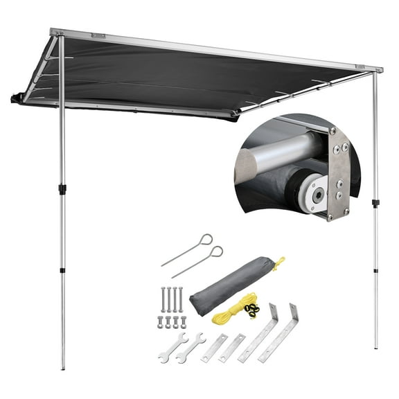 Yescom Semi-Automatic Retractable 6.6'x8.4' Vehicle Awning with Blackout Coating Motor Car Side Roof Rack Overlanding Sun Shade for  Outdoor Camping Travel Gray