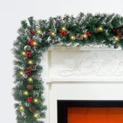 2 Pcs 6ft Pre-Lit Christmas Garland, with 40 Waterproof LED Light and Pine Cones and Berries, Battery Operated Garland 200 Branches Christmas Decoration for Xmas Holiday & Party