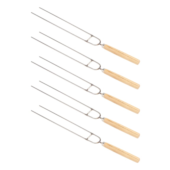 5 PCS Barbecue Sign Barbecue Tools Sturdy BBQ Skewers BBQ Chicken Wing Forks BBQ Forks Wood Handle Barbecue Forks