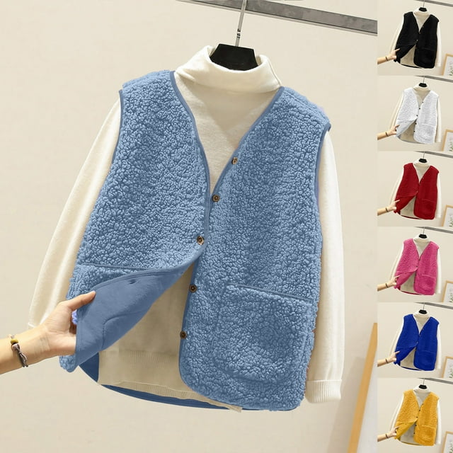 BiZtdJrK Veste en Polaire Teddy pour Femmes, Sans Manches, Décontractée, Manteau de Voyage Confortable avec Poches, Rouge G